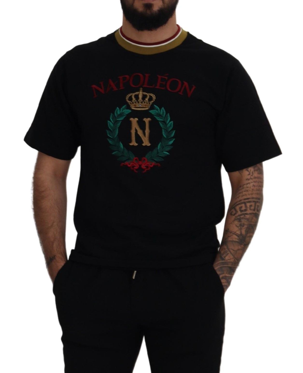 Black Cotton Embroidered Crewneck T-shirt - ventzia