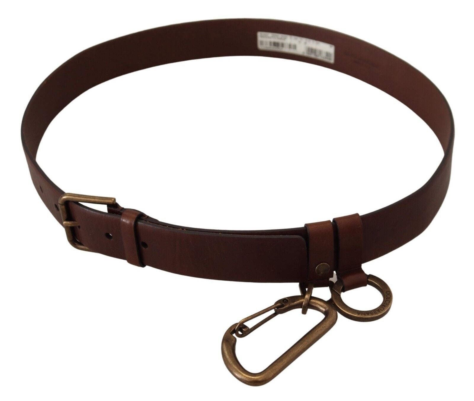Brown Leather Gold Metal Buckle Carabiner Belt - ventzia