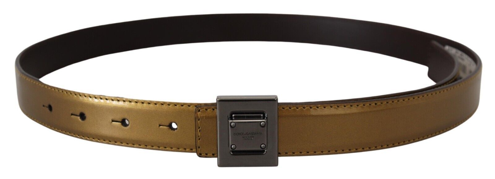 Gold Leather Silver Square Metal Buckle Belt - ventzia