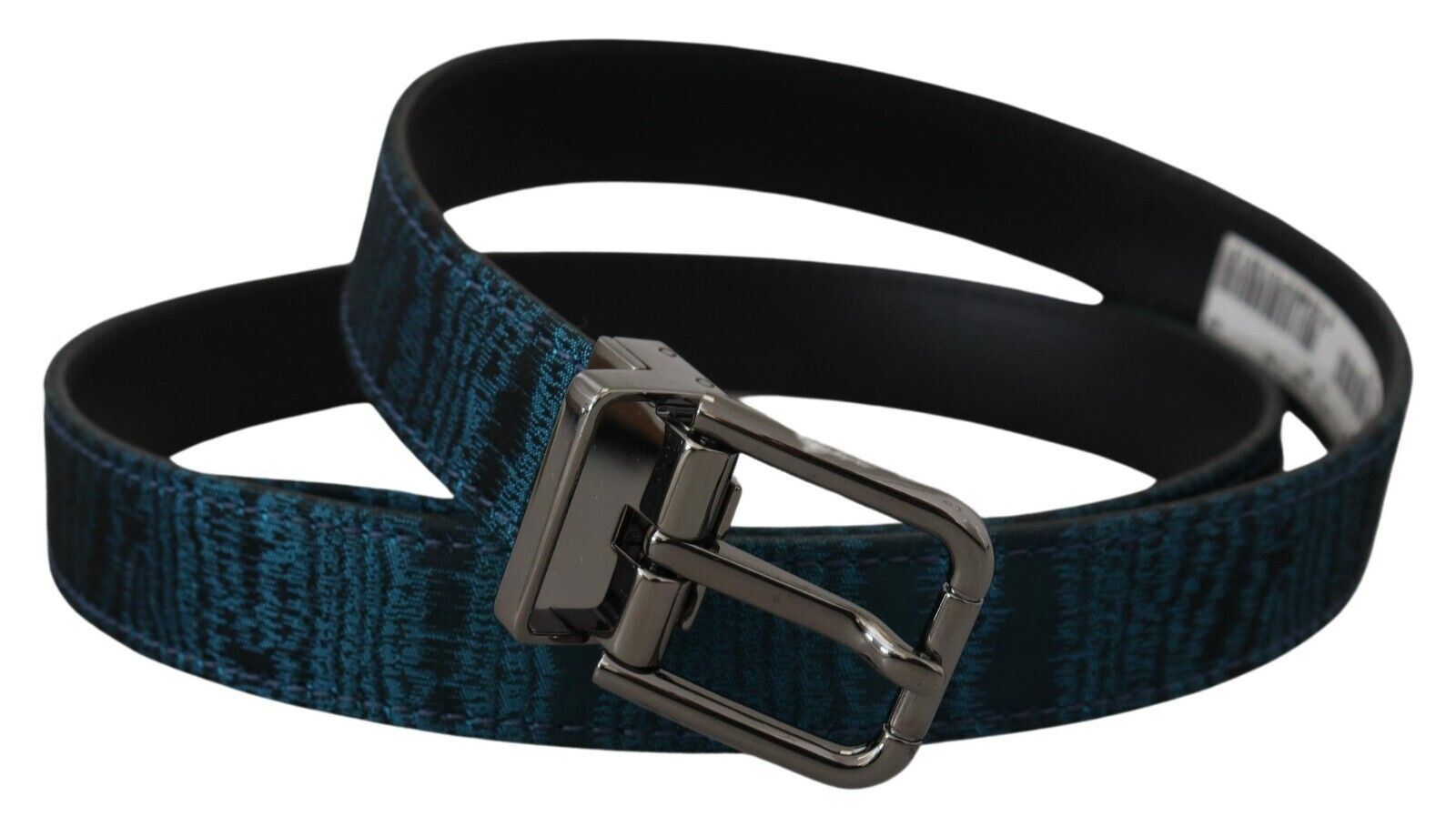 Blue Jacquard Moire Silver Metal Belt Men - ventzia