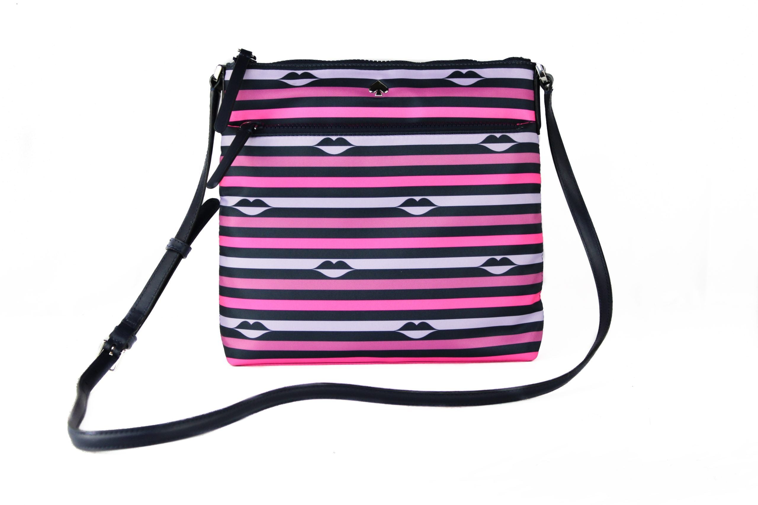 Jae Nylon Leather Flat Pink Striped Multi Crossbody HandBag Purse - ventzia