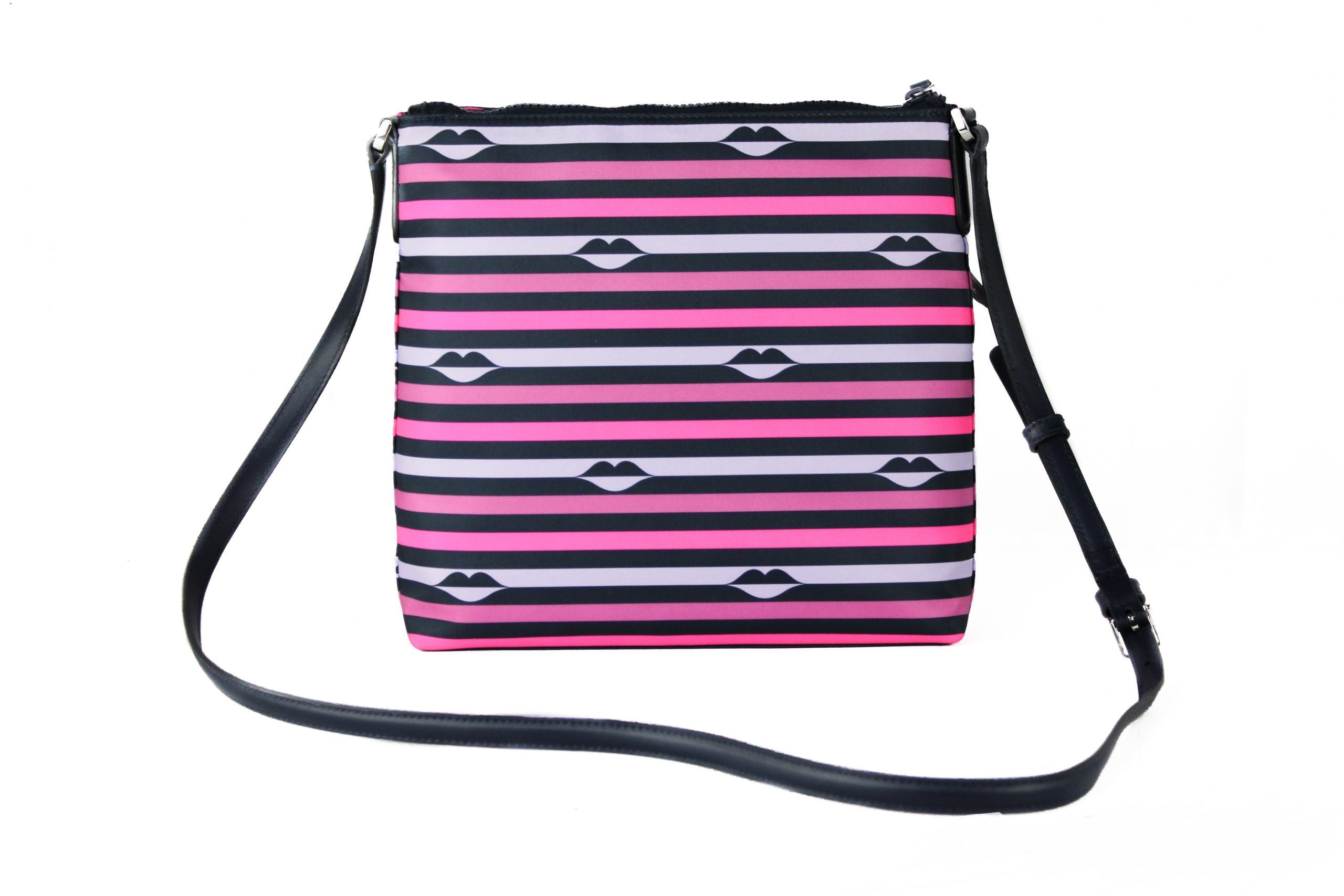 Jae Nylon Leather Flat Pink Striped Multi Crossbody HandBag Purse - ventzia