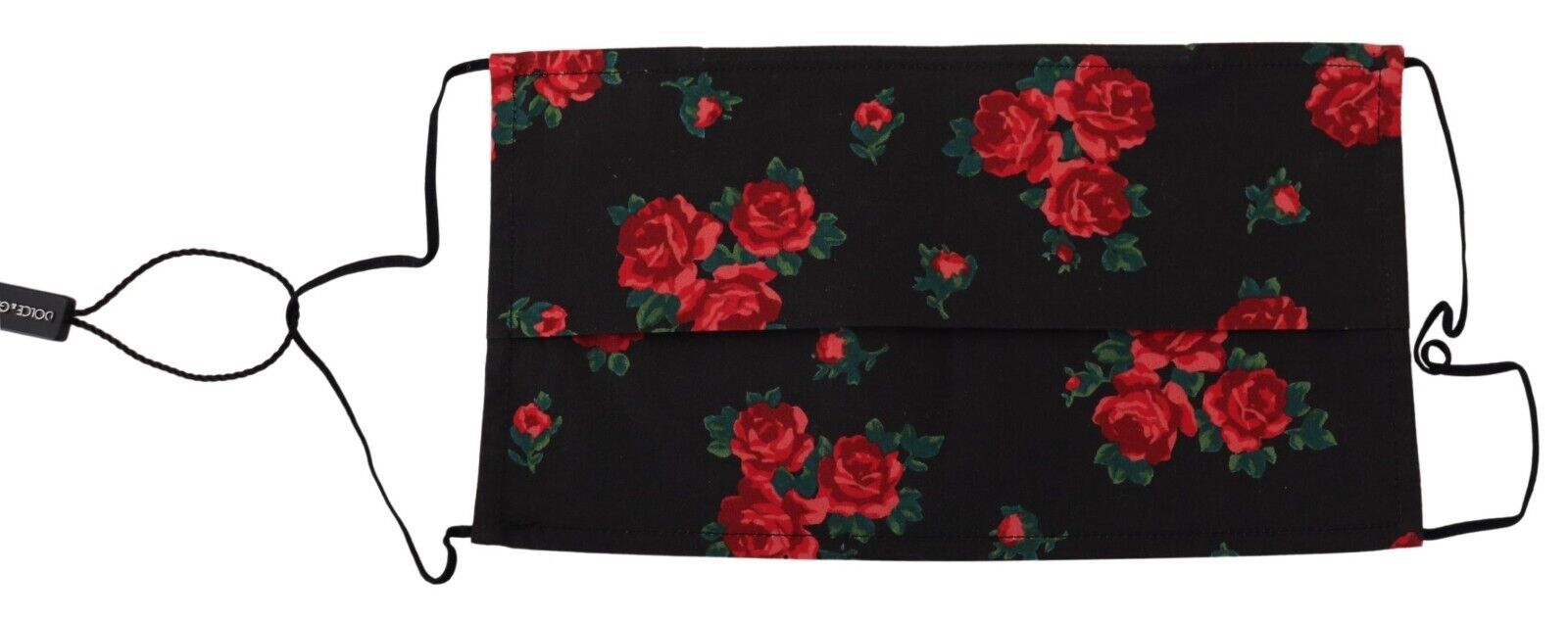 Black Floral Pleated Elastic Ear Strap One Size Face Mask - ventzia