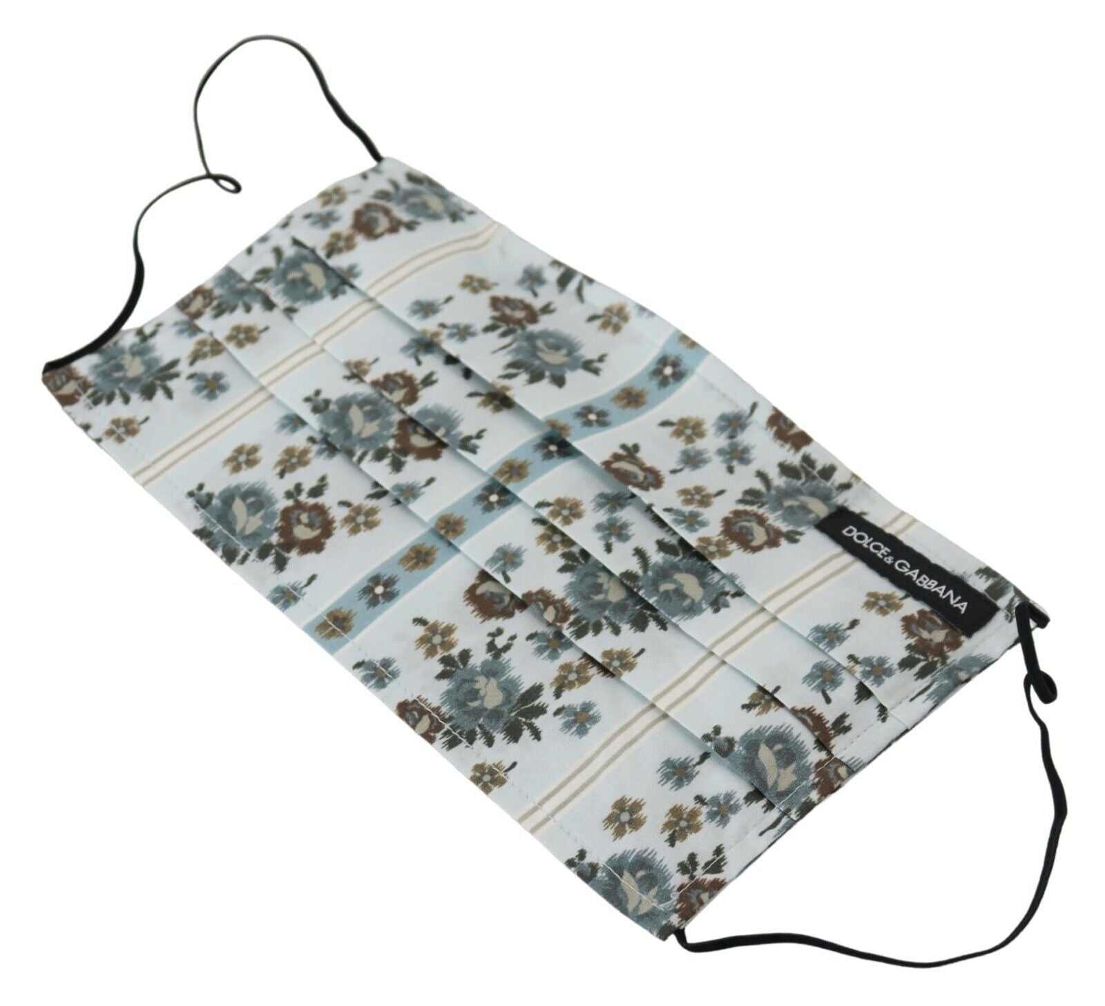 White Floral Cotton Pleated Elastic Ear Strap Face Mask - ventzia