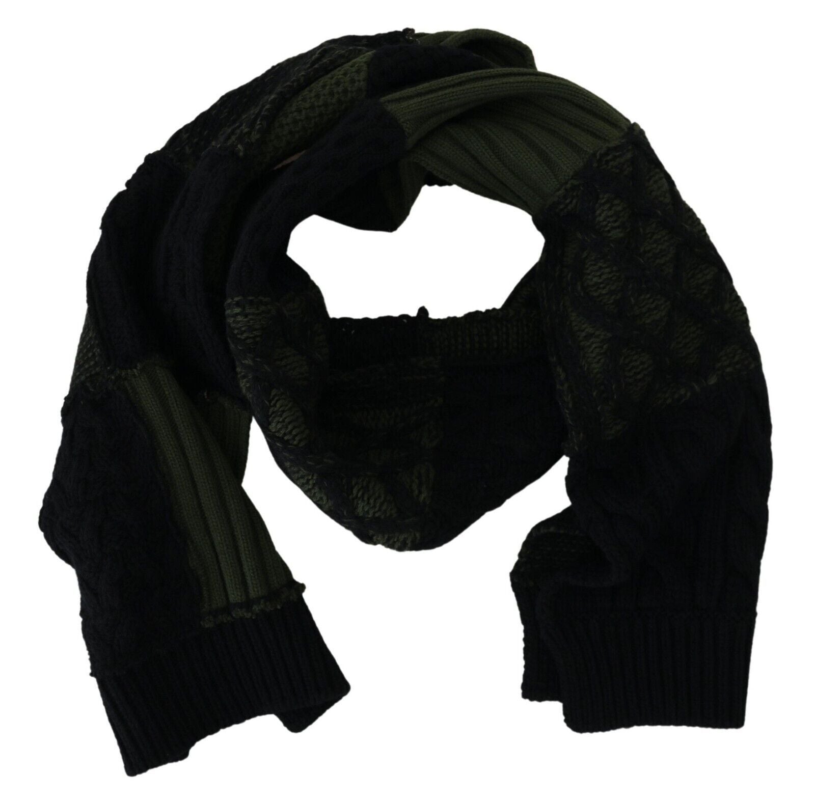 Black Green Knitted Men Neck Wrap Shawl Scarf - ventzia
