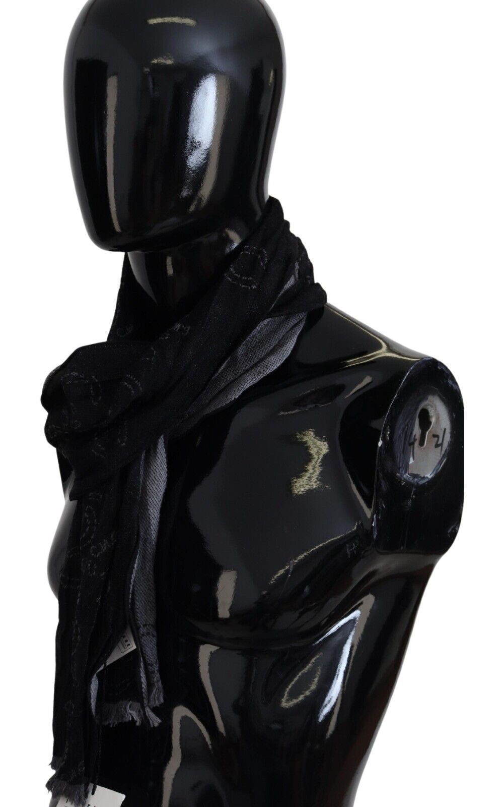 Black Grey Logo Print Men Neck Wrap Shawl Scarf - ventzia