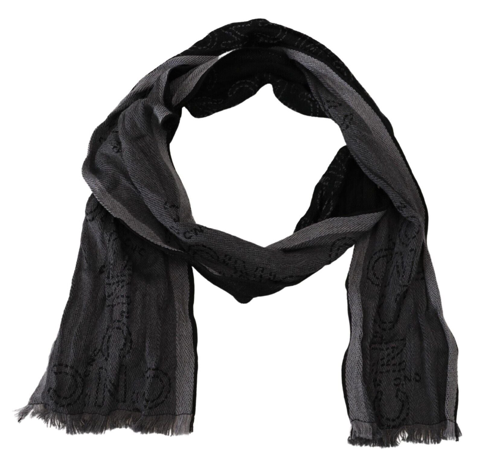 Black Grey Logo Print Men Neck Wrap Shawl Scarf - ventzia