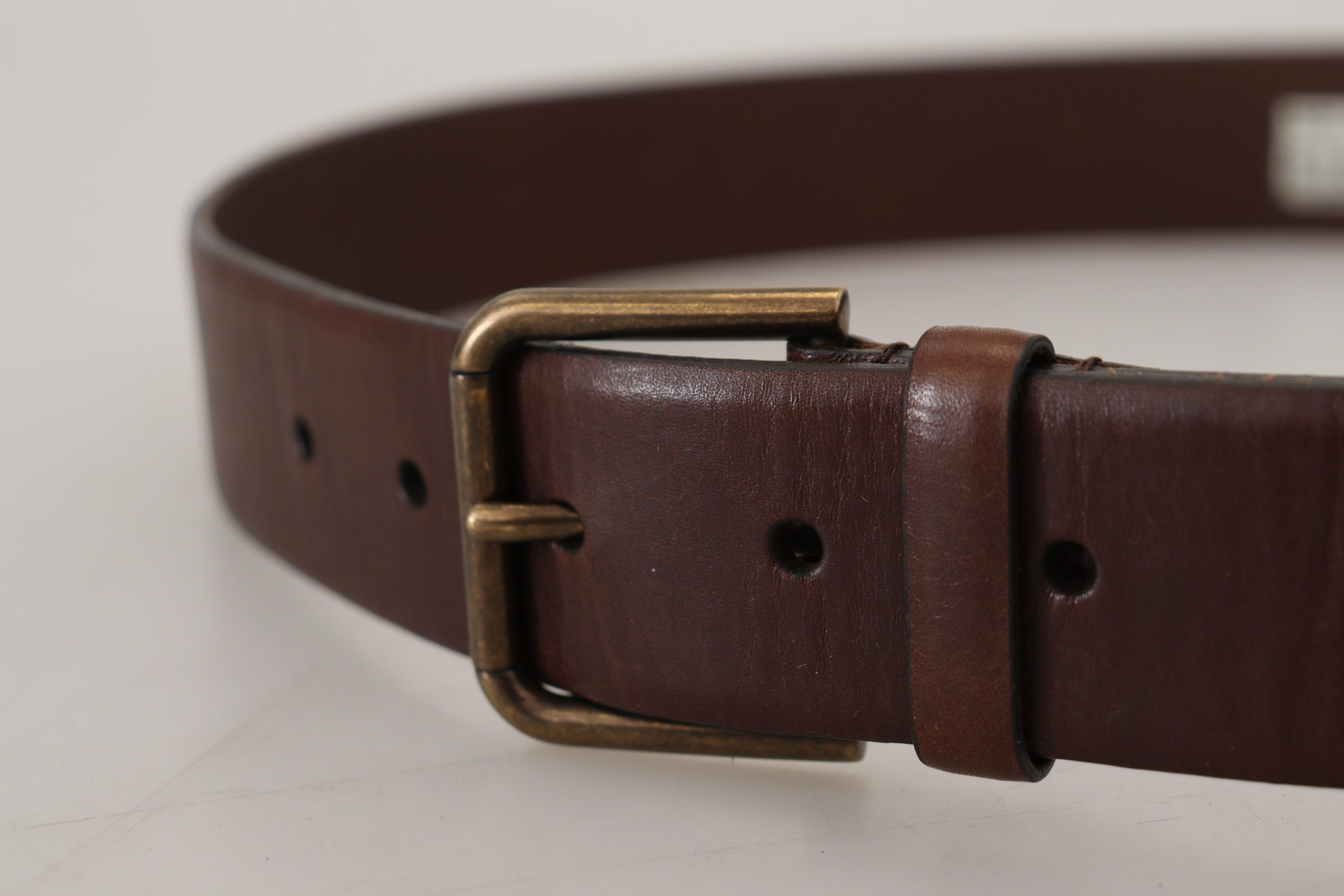 Brown Leather Gold Metal Buckle Carabiner Belt - ventzia