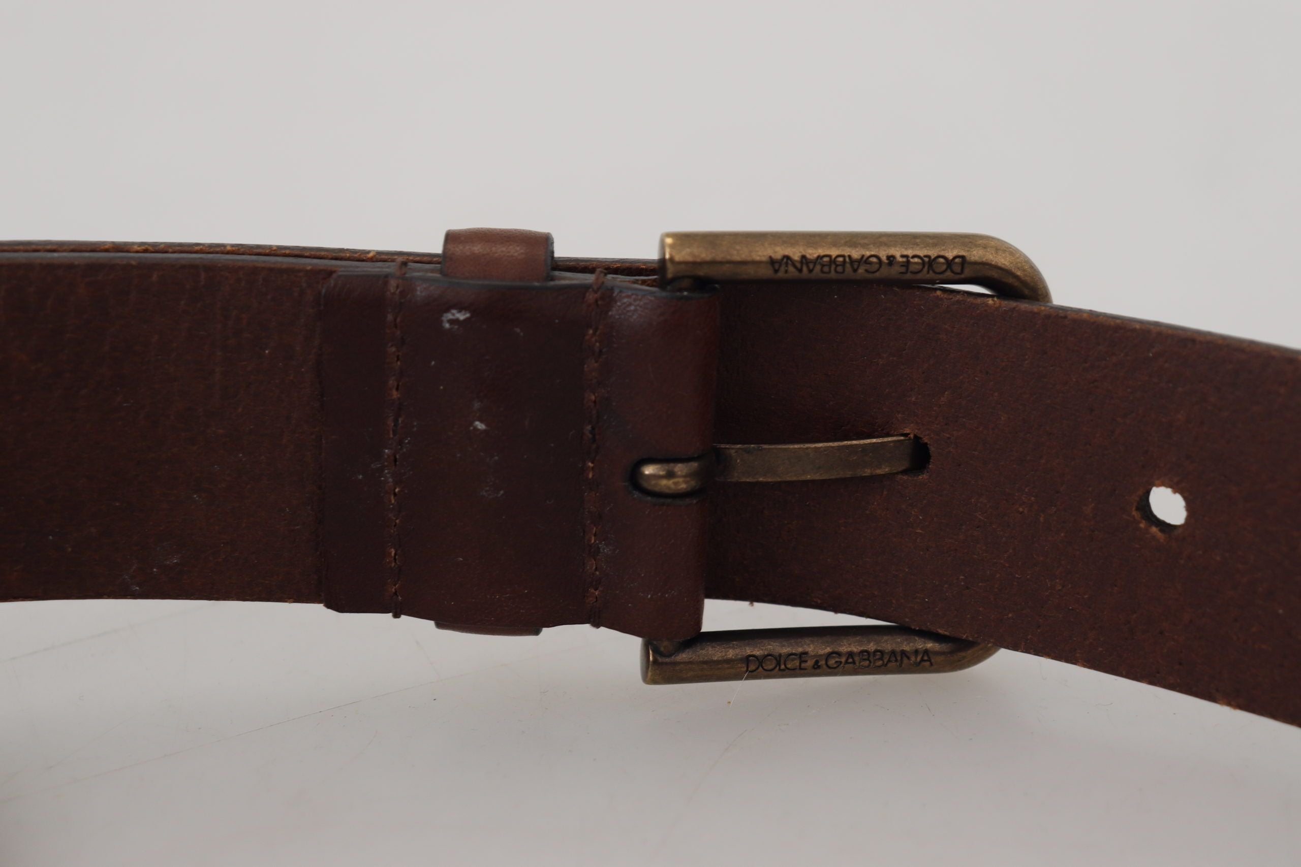 Brown Leather Gold Metal Buckle Carabiner Belt - ventzia