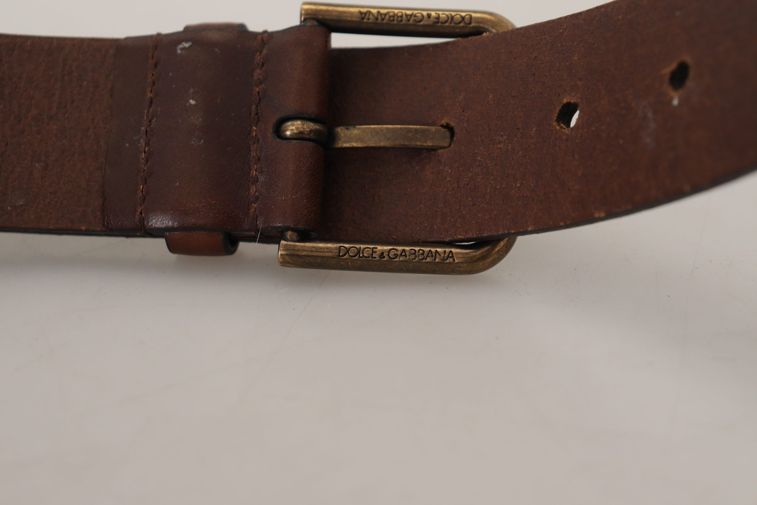 Brown Leather Gold Metal Buckle Carabiner Belt - ventzia