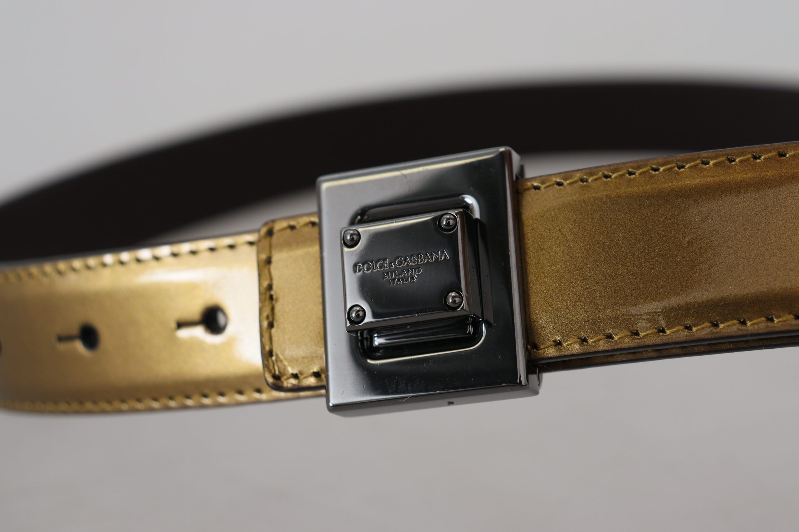 Gold Leather Silver Square Metal Buckle Belt - ventzia