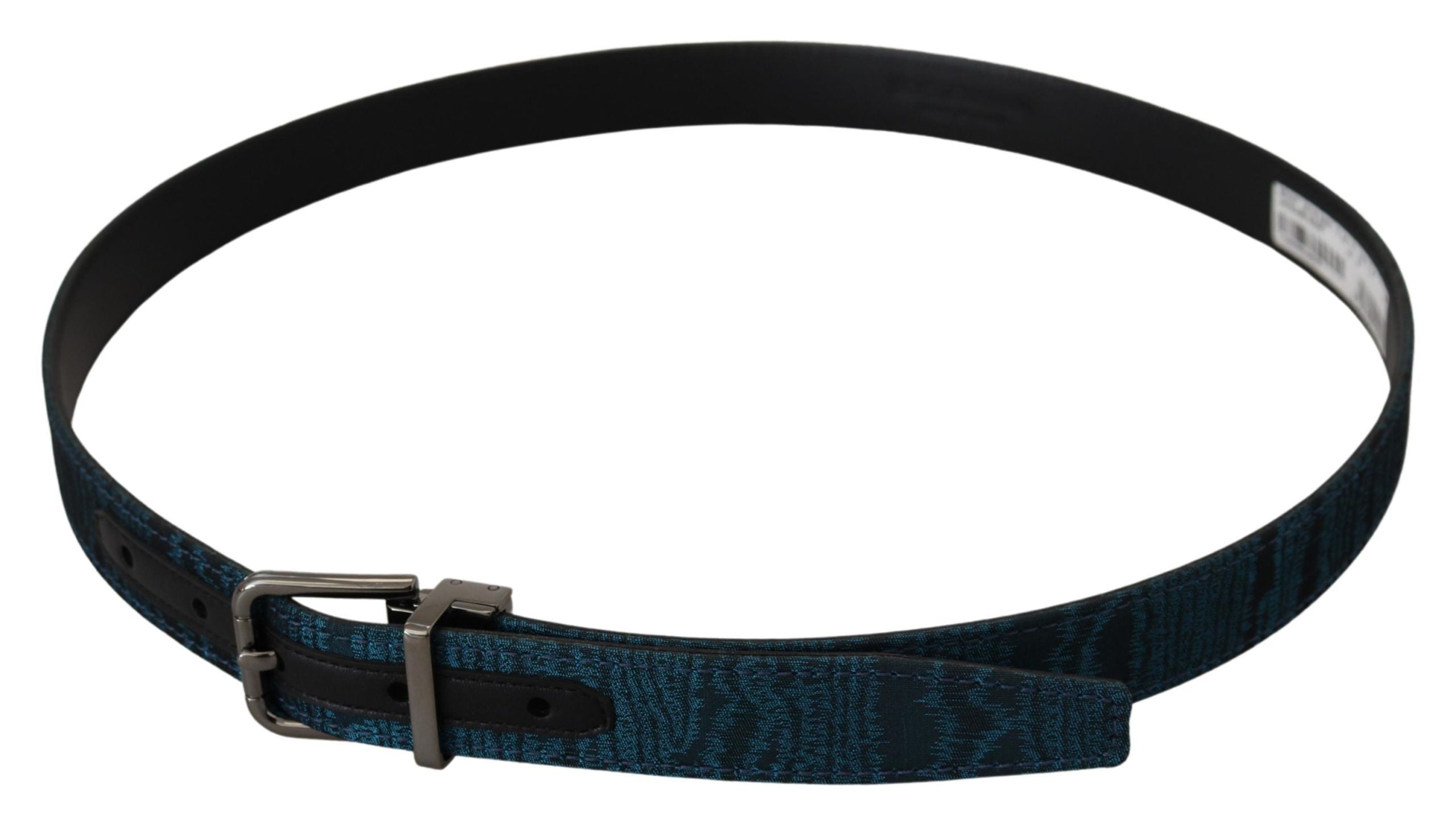 Blue Jacquard Moire Silver Metal Belt Men - ventzia