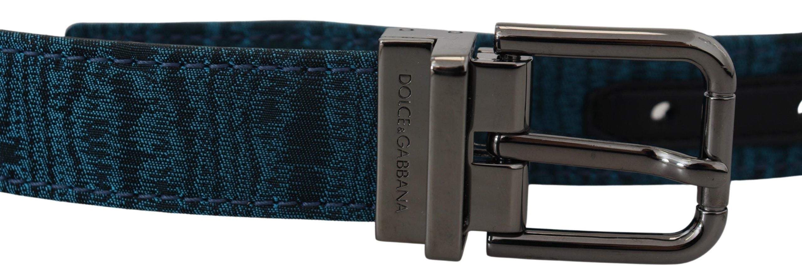 Blue Jacquard Moire Silver Metal Belt Men - ventzia