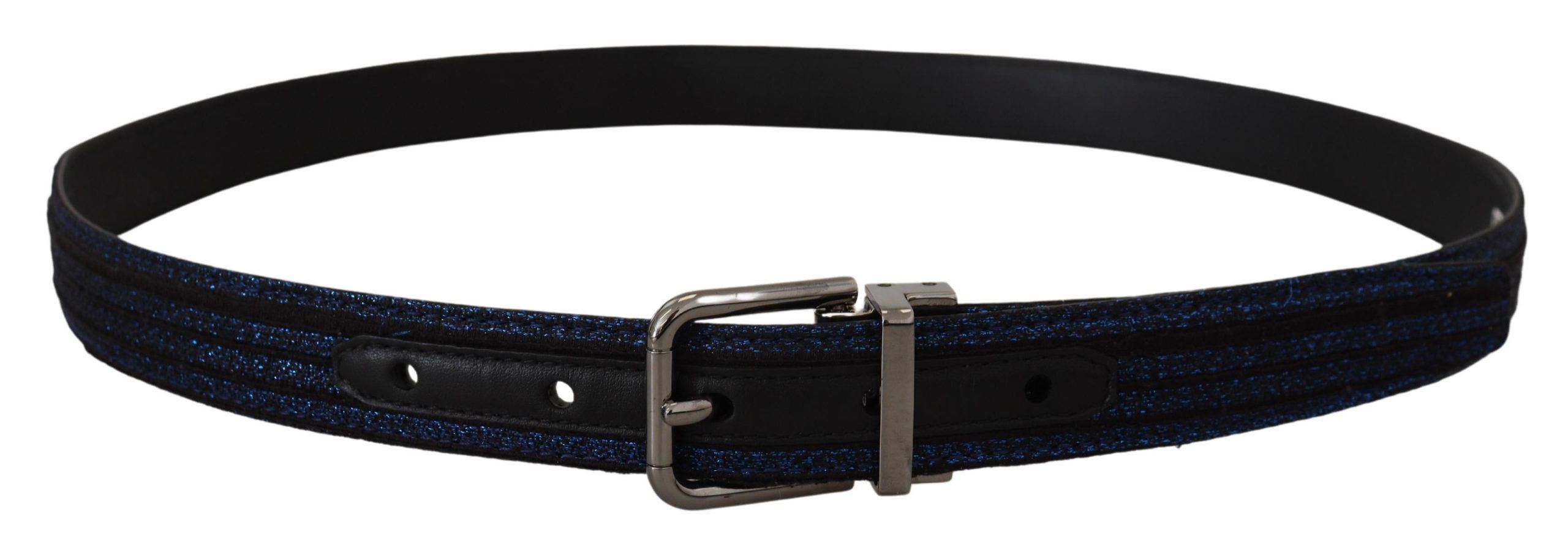 Blue Jacquard Stripe Silver Buckle Belt - ventzia