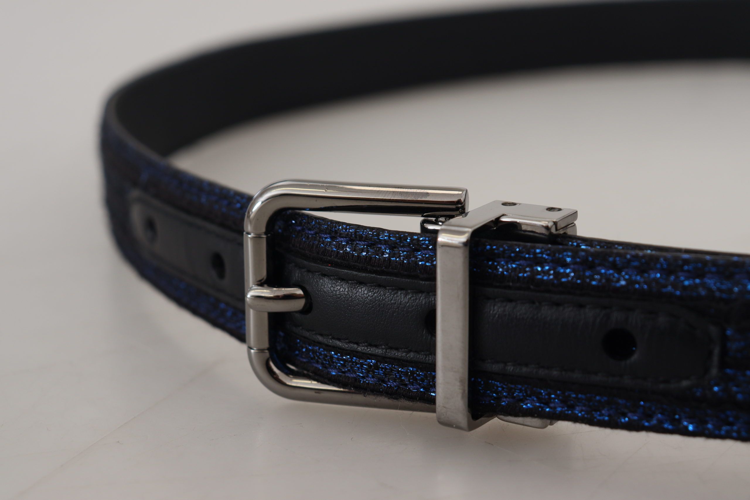 Blue Jacquard Stripe Silver Buckle Belt - ventzia