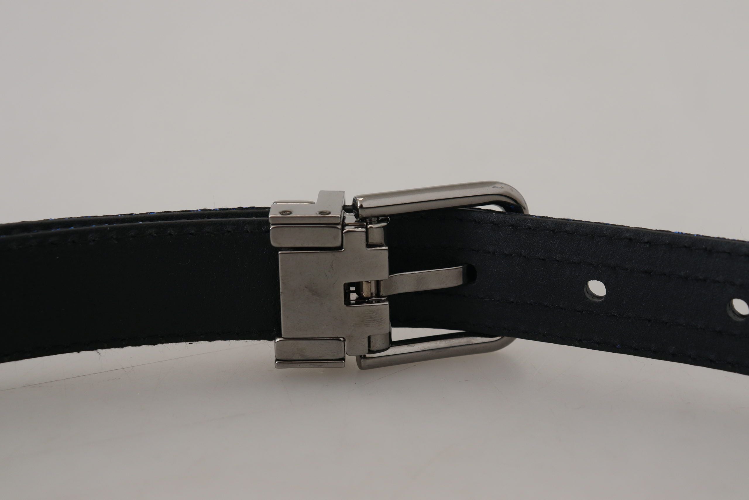 Blue Jacquard Stripe Silver Buckle Belt - ventzia