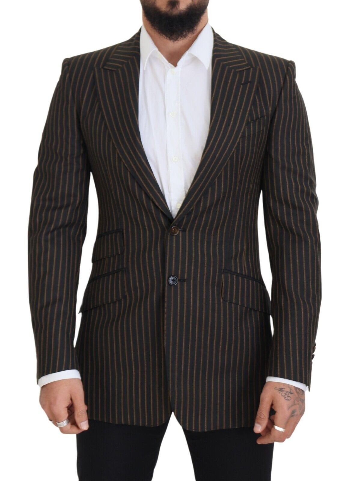 Black Brown Stripes Single Breasted Blazer - ventzia