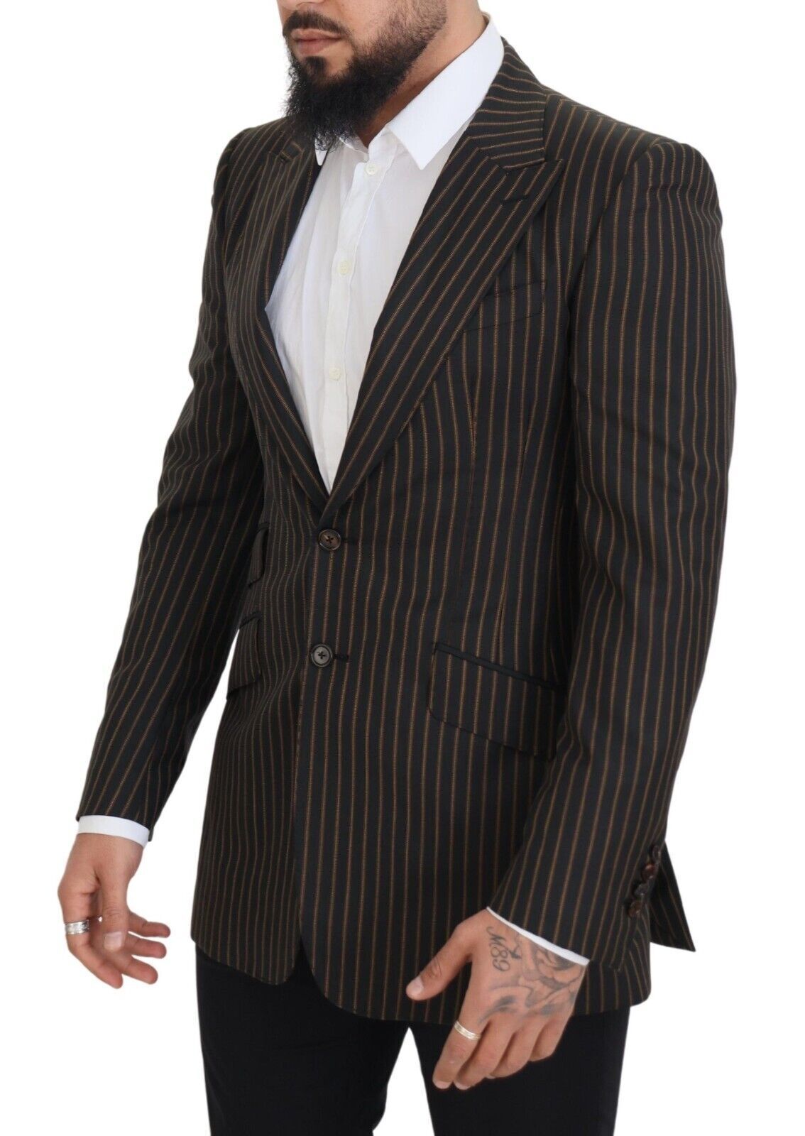Black Brown Stripes Single Breasted Blazer - ventzia