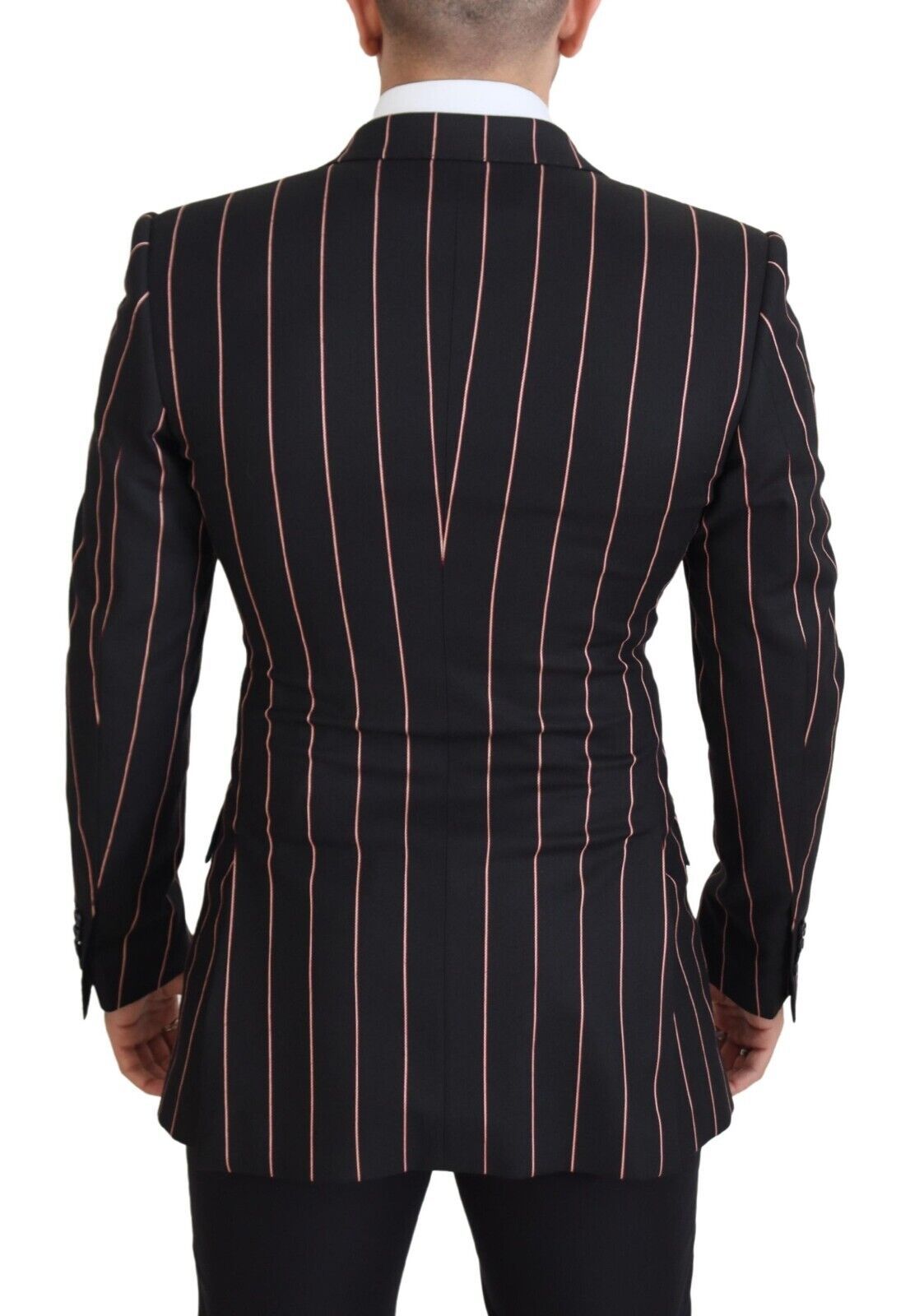 Black Stripes Viscose Double Breasted Blazer - ventzia
