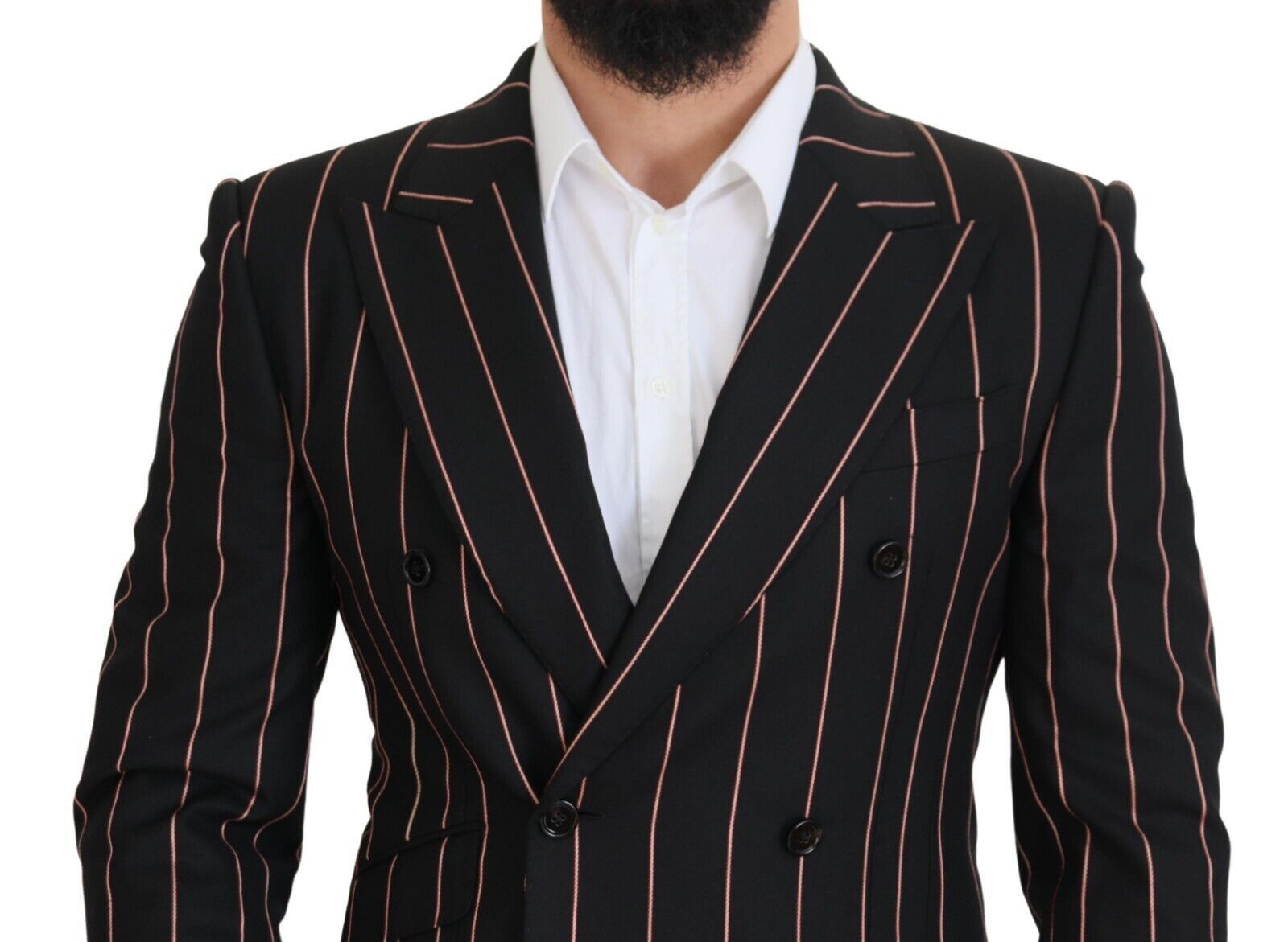 Black Stripes Viscose Double Breasted Blazer - ventzia