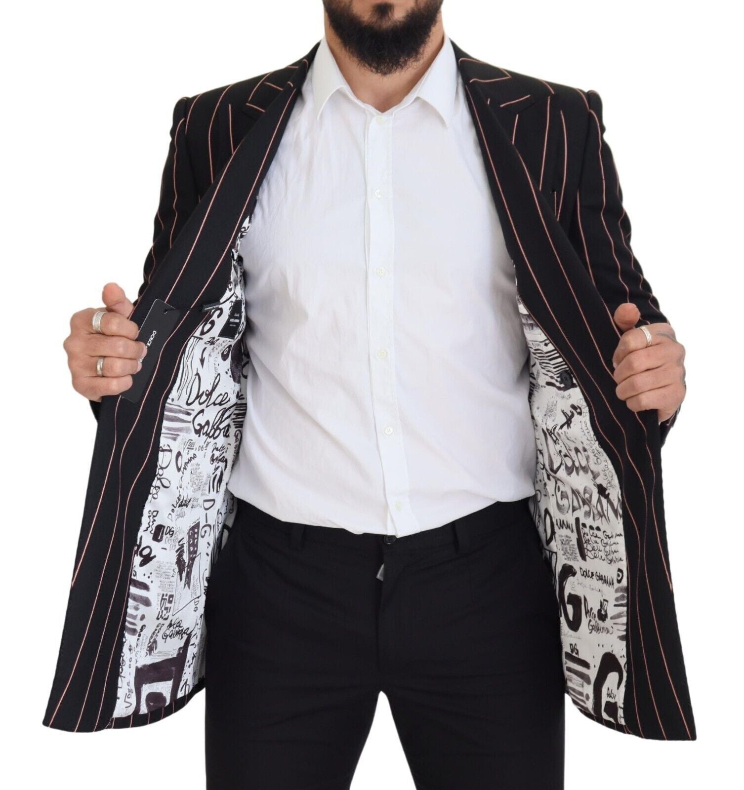 Black Stripes Viscose Double Breasted Blazer - ventzia
