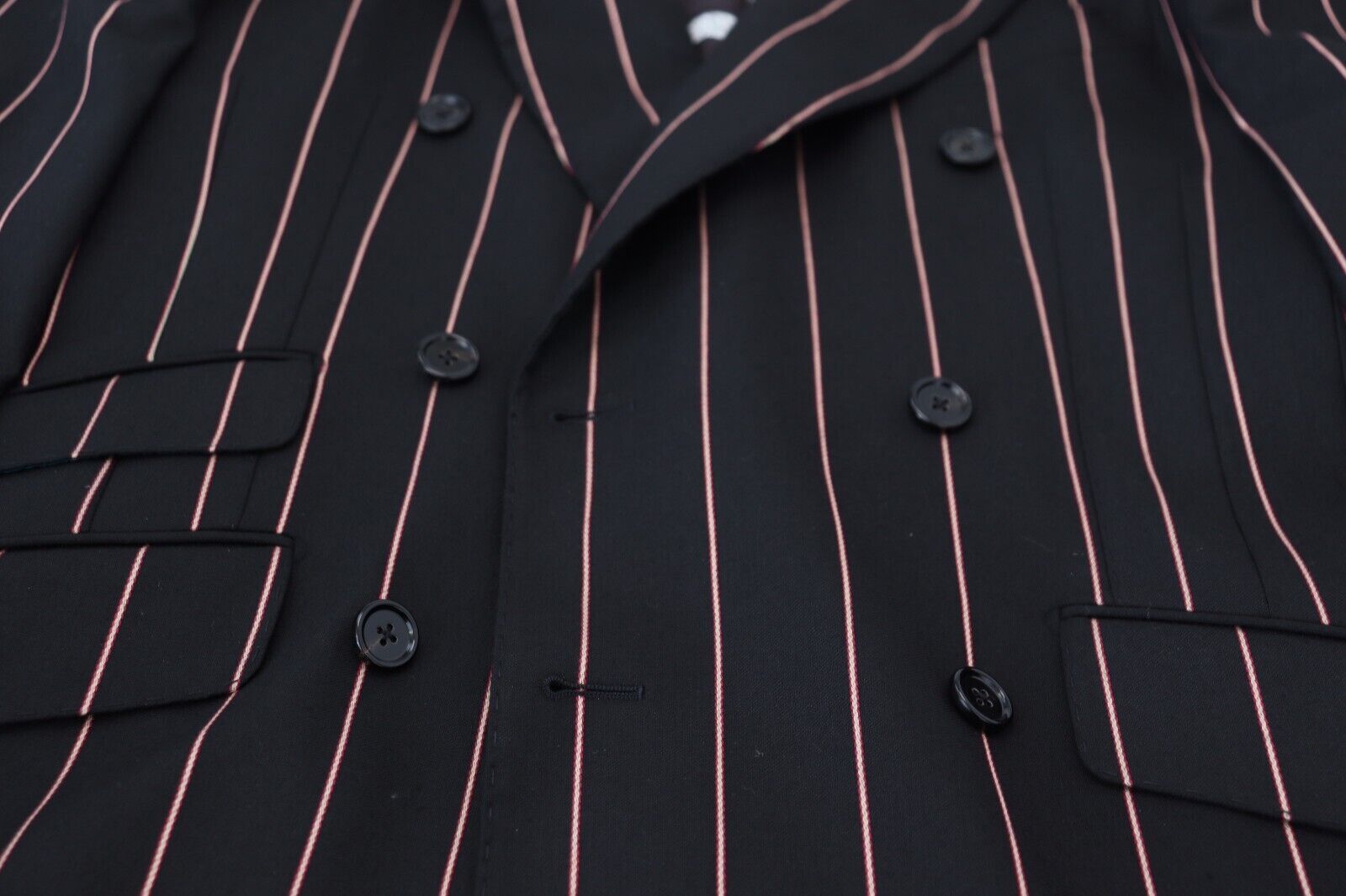 Black Stripes Viscose Double Breasted Blazer - ventzia