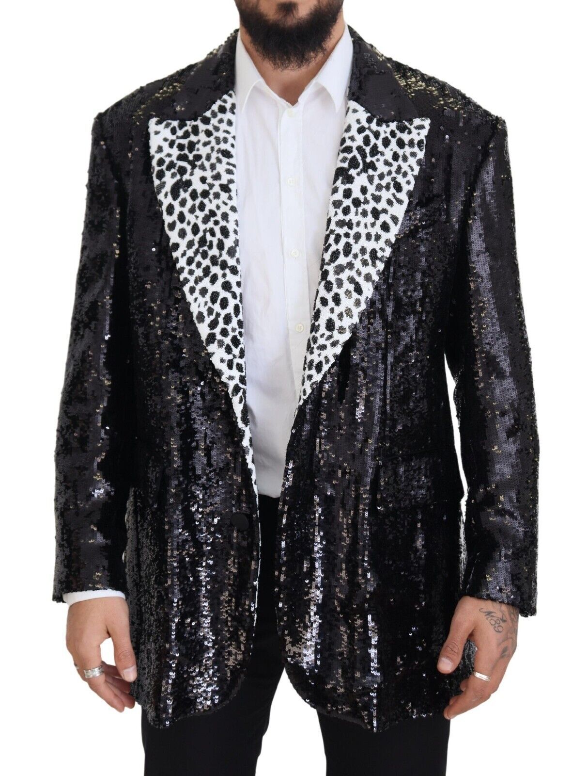 Black Sequined Cow Pattern Nylon Blazer - ventzia