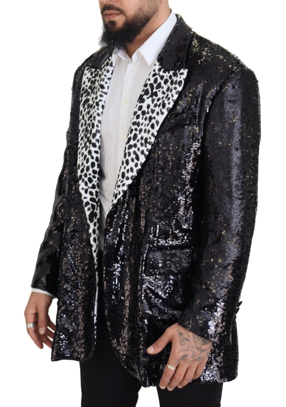 Black Sequined Cow Pattern Nylon Blazer - ventzia