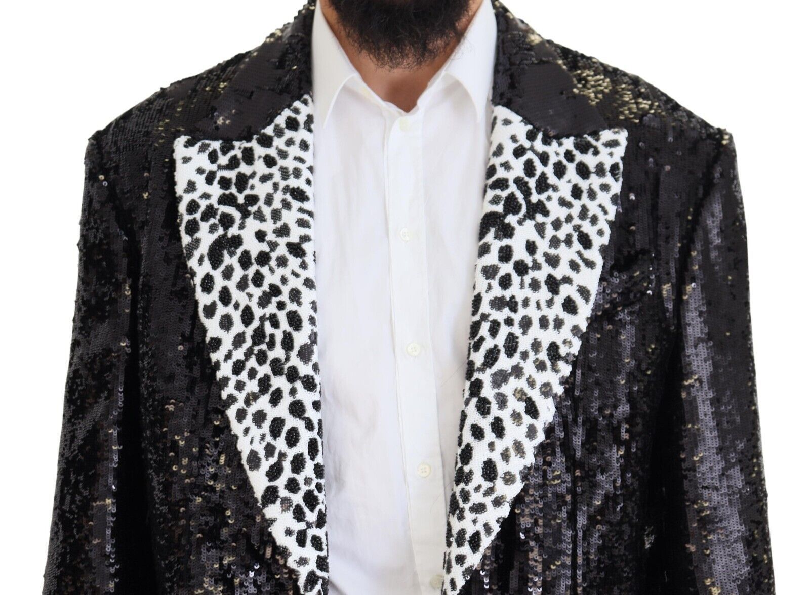 Black Sequined Cow Pattern Nylon Blazer - ventzia