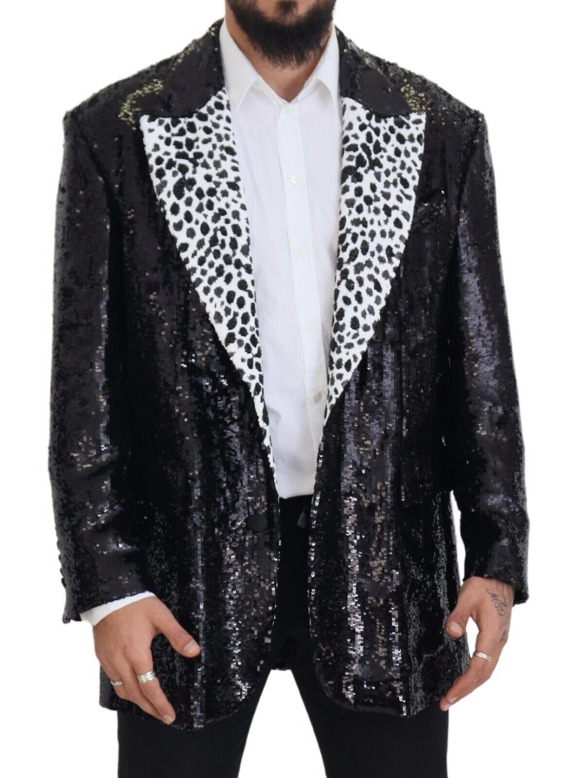 Black Sequined Cow Pattern Nylon Blazer - ventzia