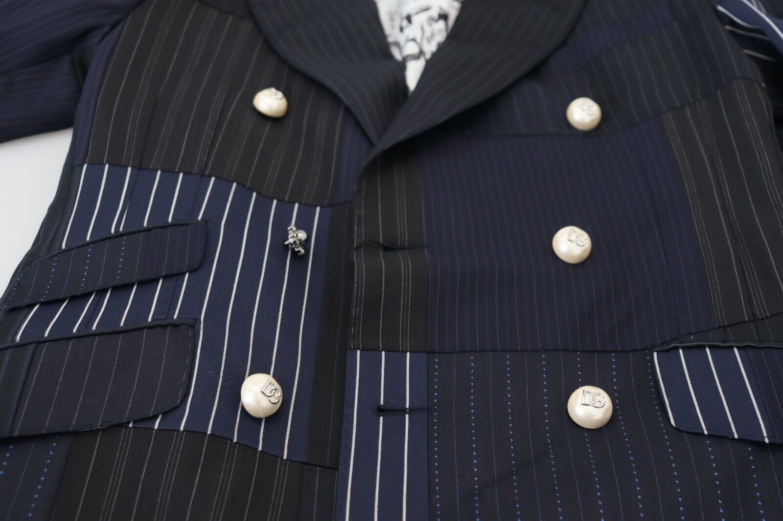 Blue Wool Patchwork Double Breasted Blazer - ventzia