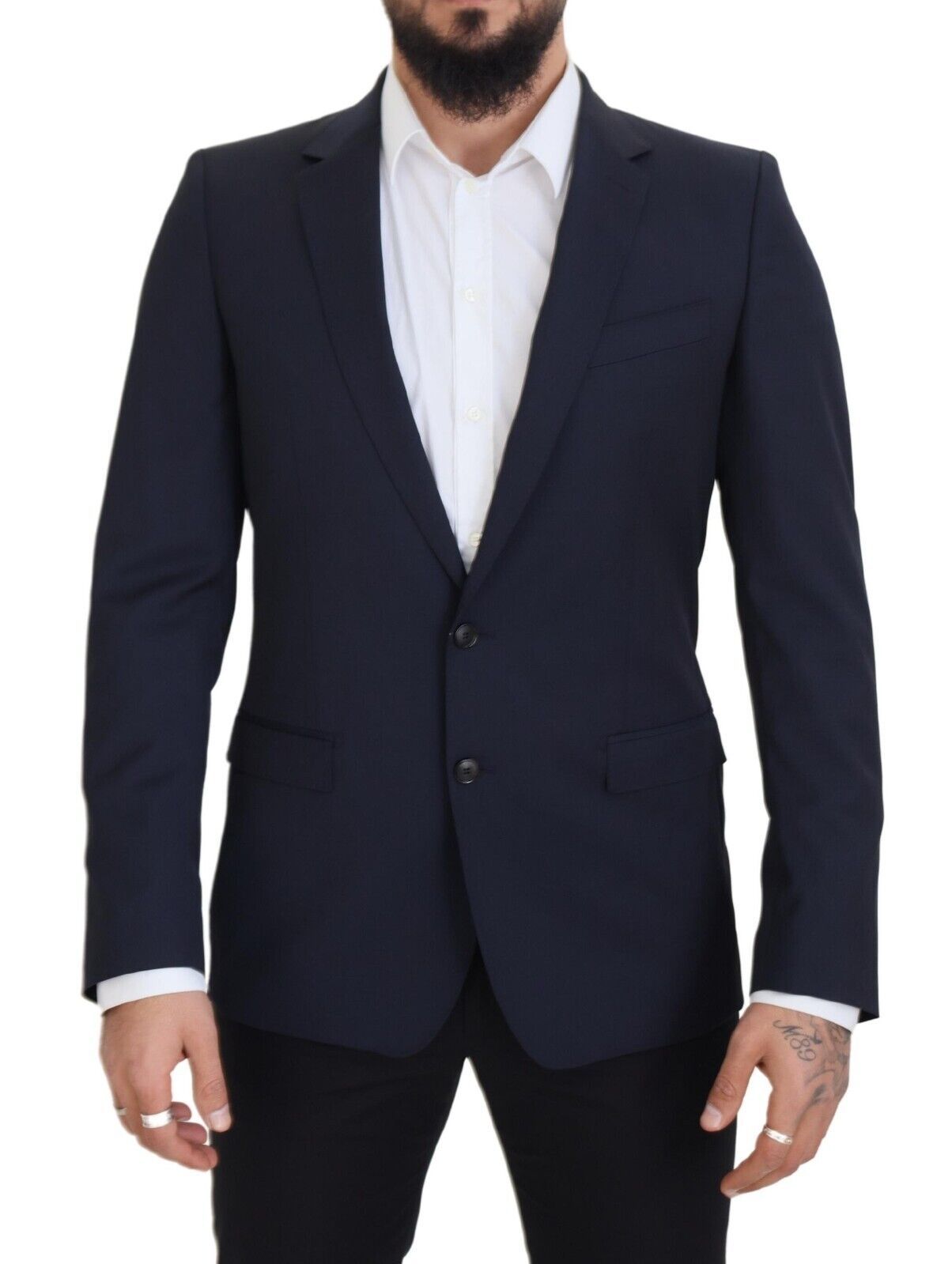 Dark Blue Wool Single Breasted MARTINI Blazer - ventzia