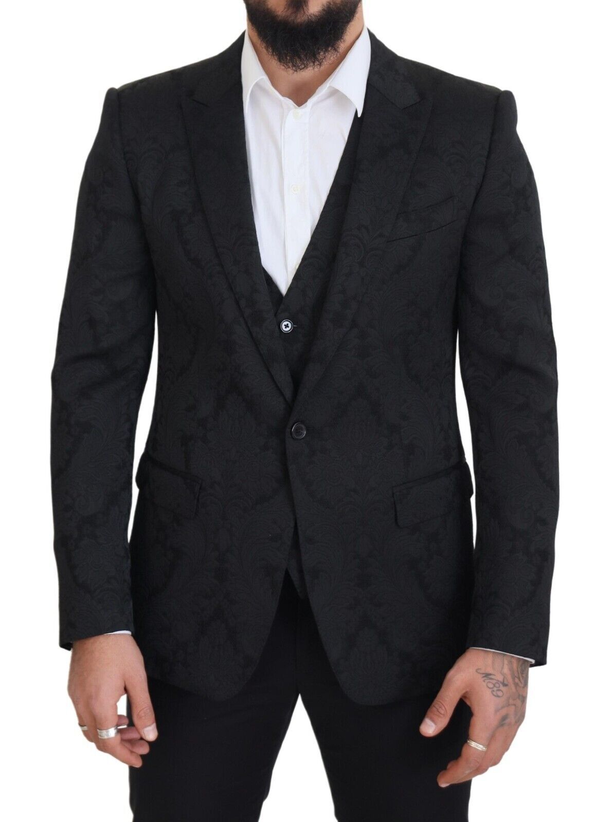 Black Floral Brocade 2 Piece MARTINI Suit - ventzia