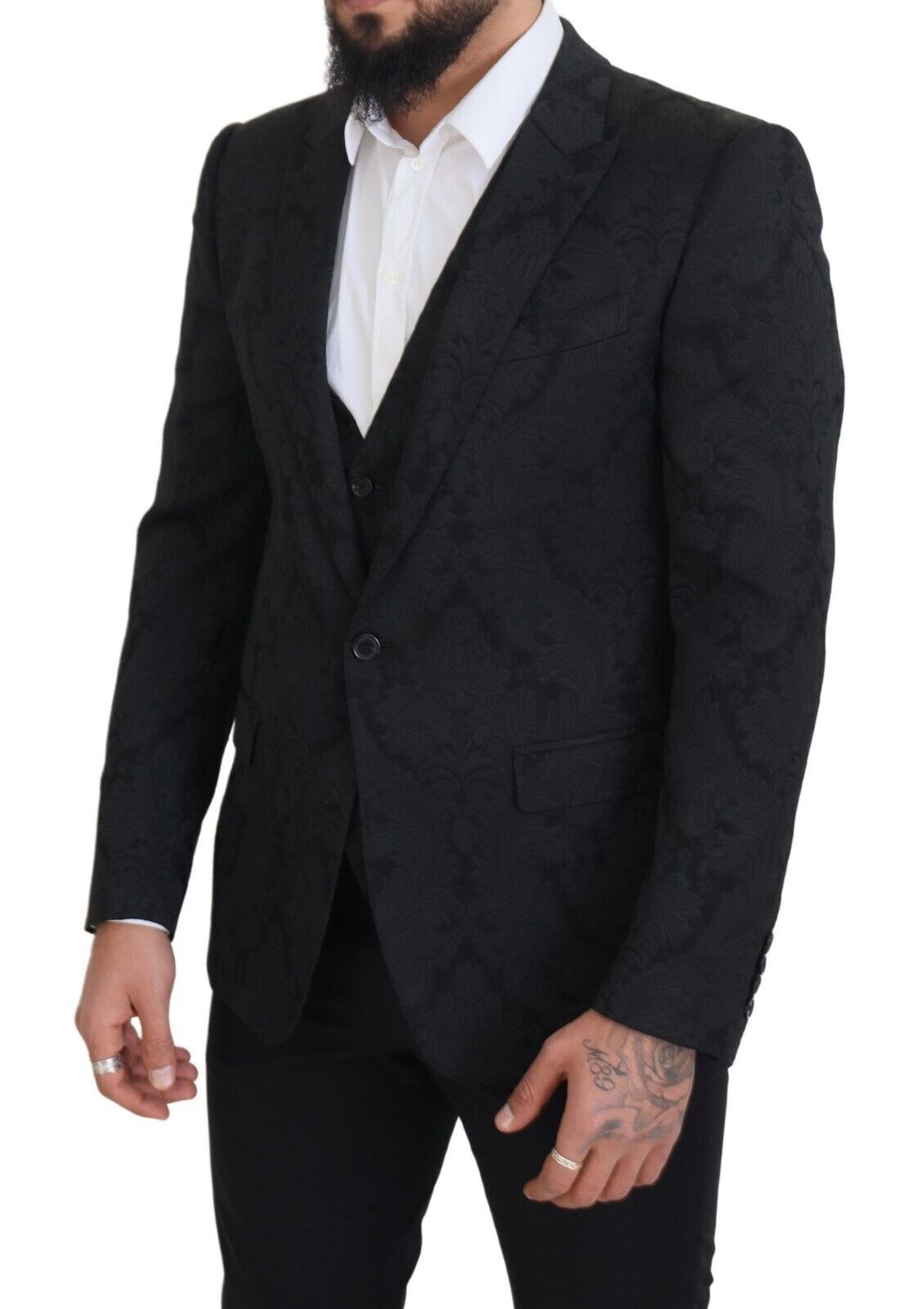 Black Floral Brocade 2 Piece MARTINI Suit - ventzia