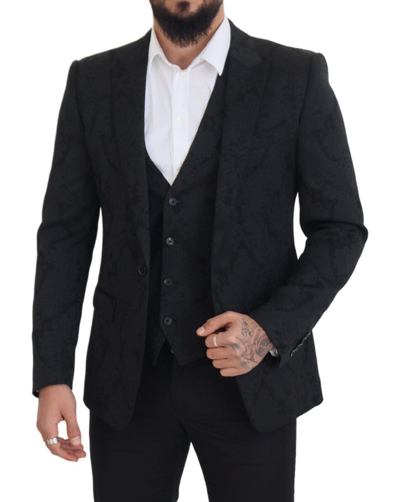 Black Floral Brocade 2 Piece MARTINI Suit - ventzia