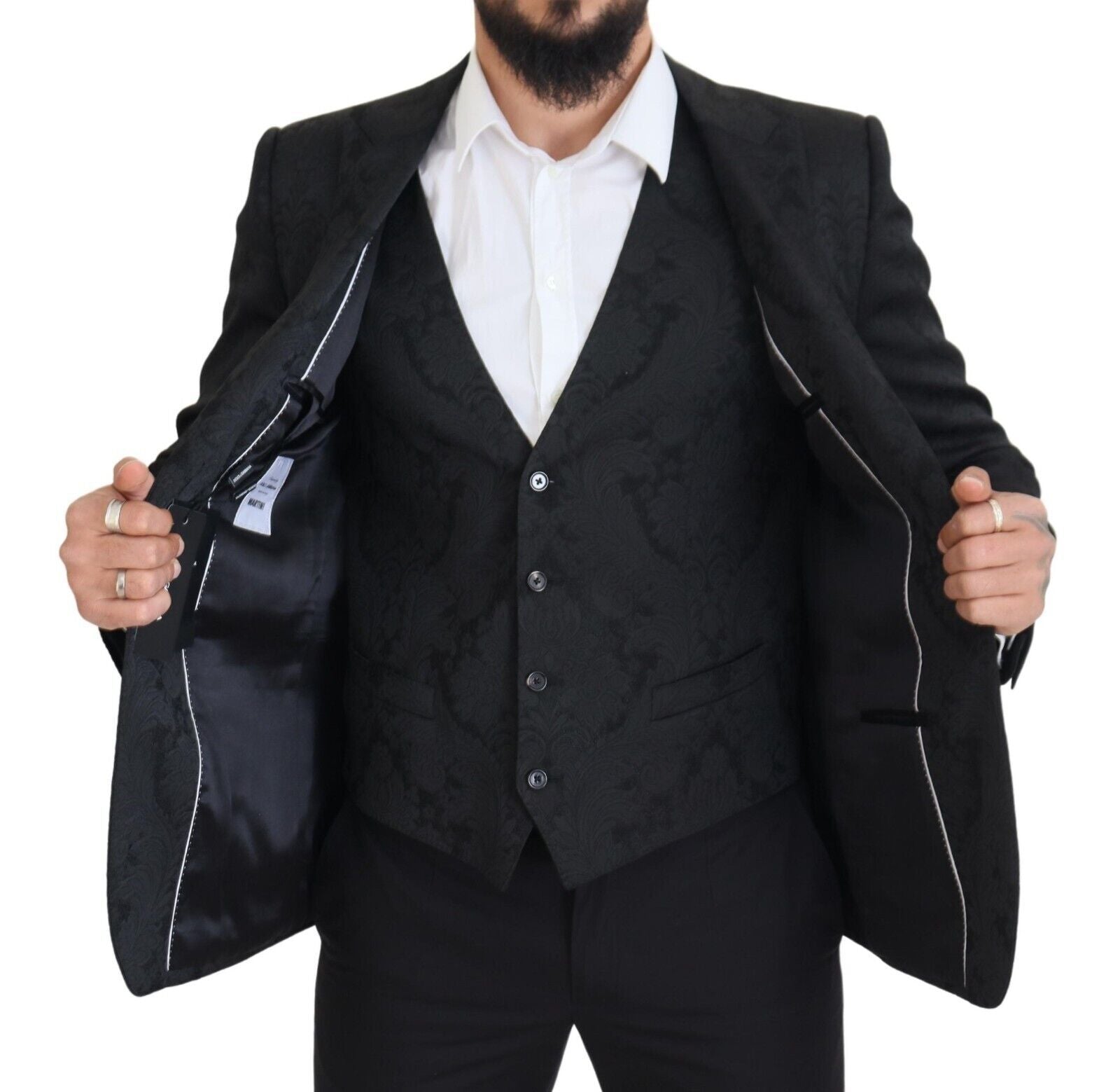 Black Floral Brocade 2 Piece MARTINI Suit - ventzia