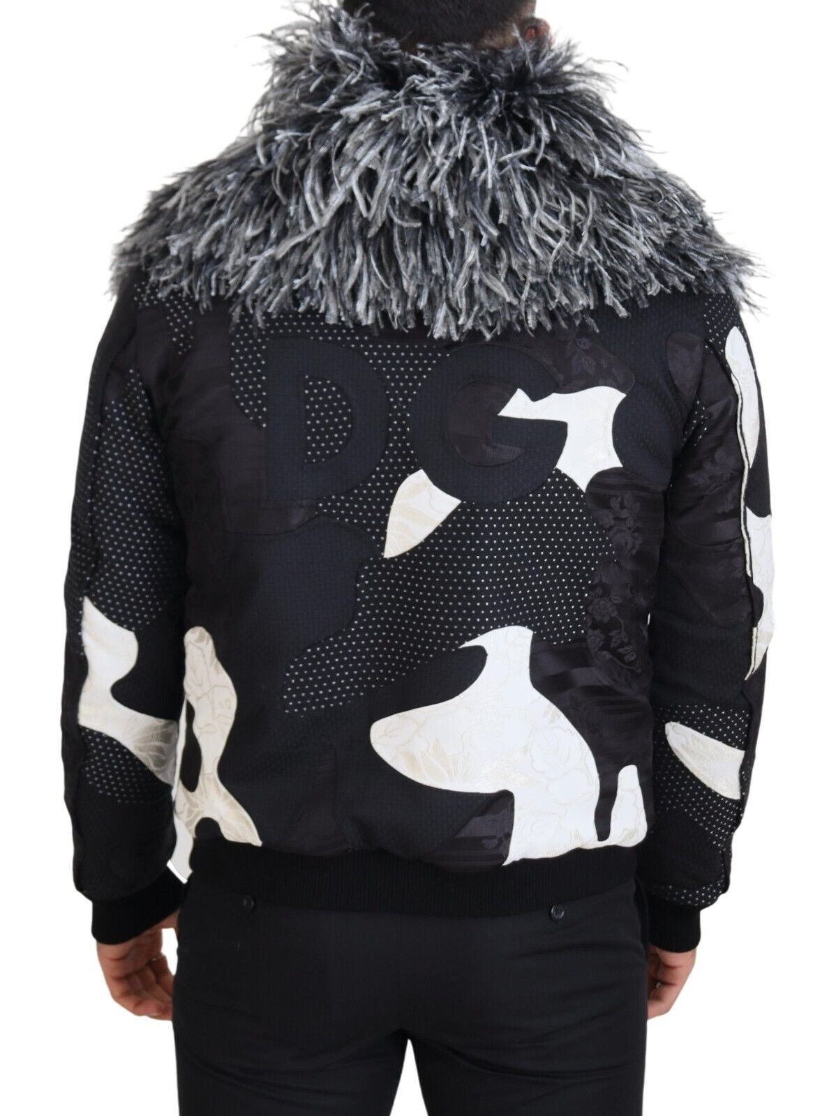 Black White Fur Shearling Full Zip Jacket - ventzia