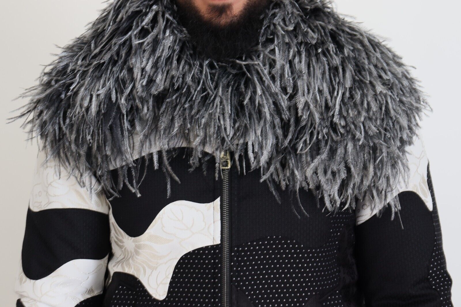Black White Fur Shearling Full Zip Jacket - ventzia