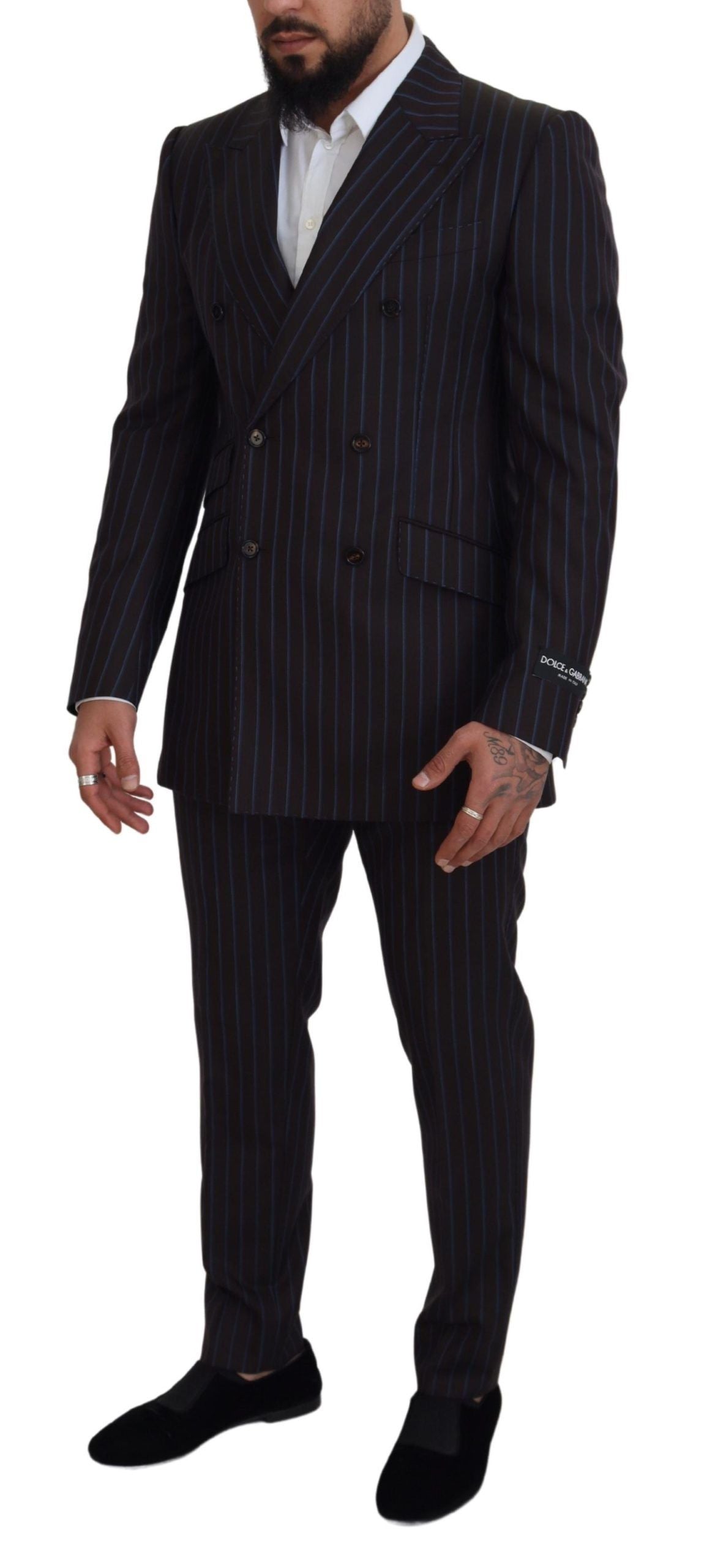 Black Striped Wool Formal 2 Piece Suit - ventzia