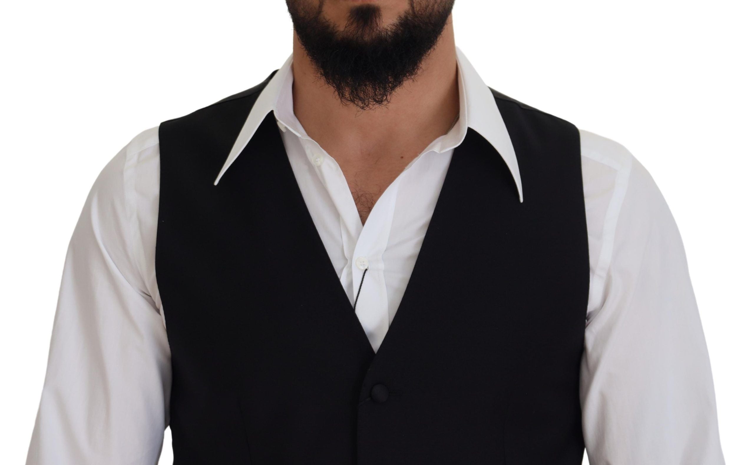 Black Virgin Wool Waistcoat Formal Dress Vest - ventzia