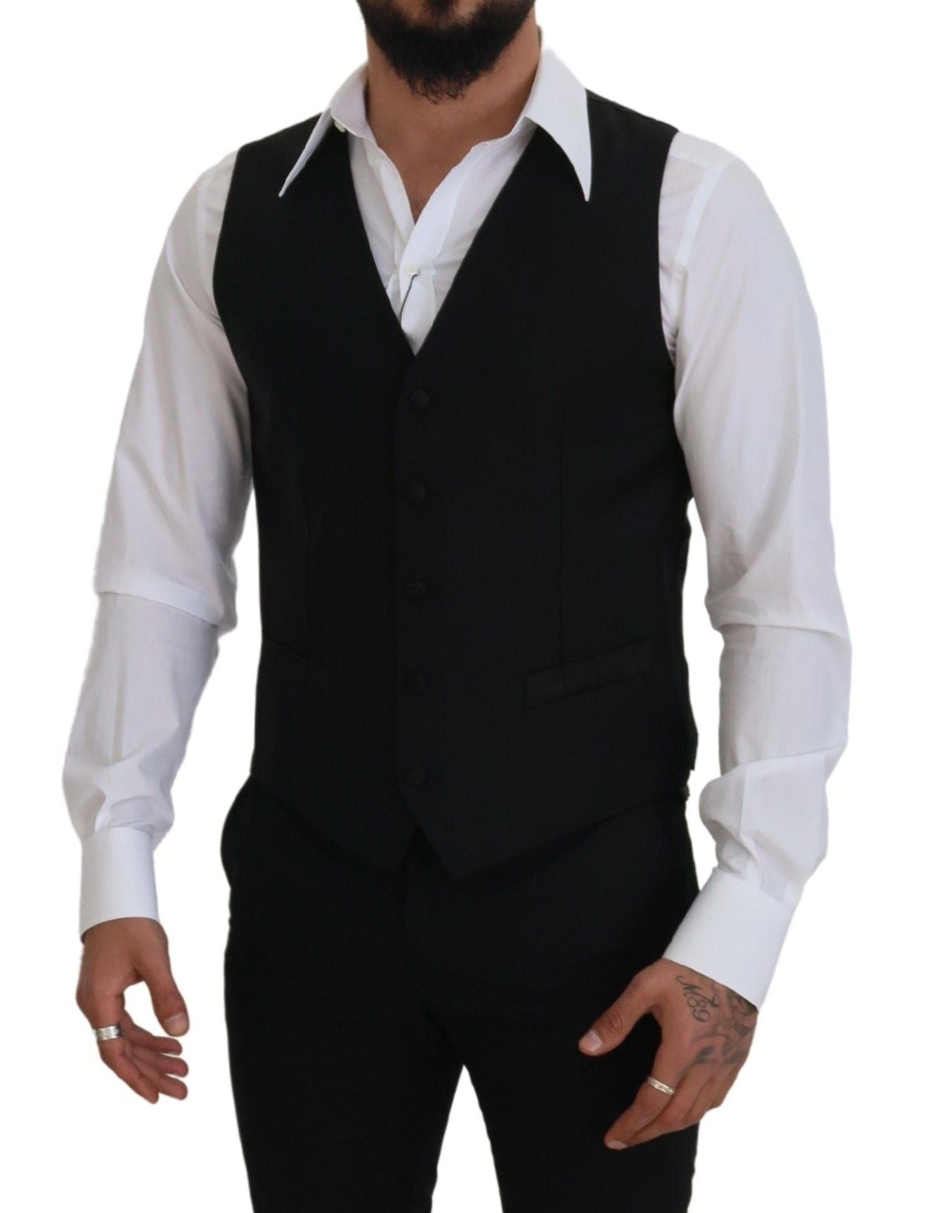 Black Virgin Wool Waistcoat Formal Dress Vest - ventzia