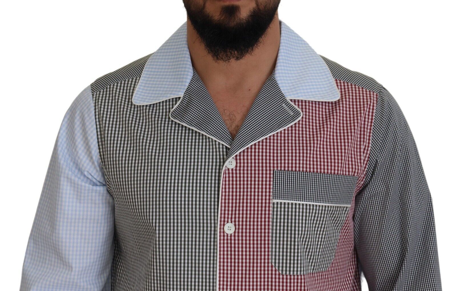 Multicolor Patchwork Cotton Long Sleeves Shirt - ventzia