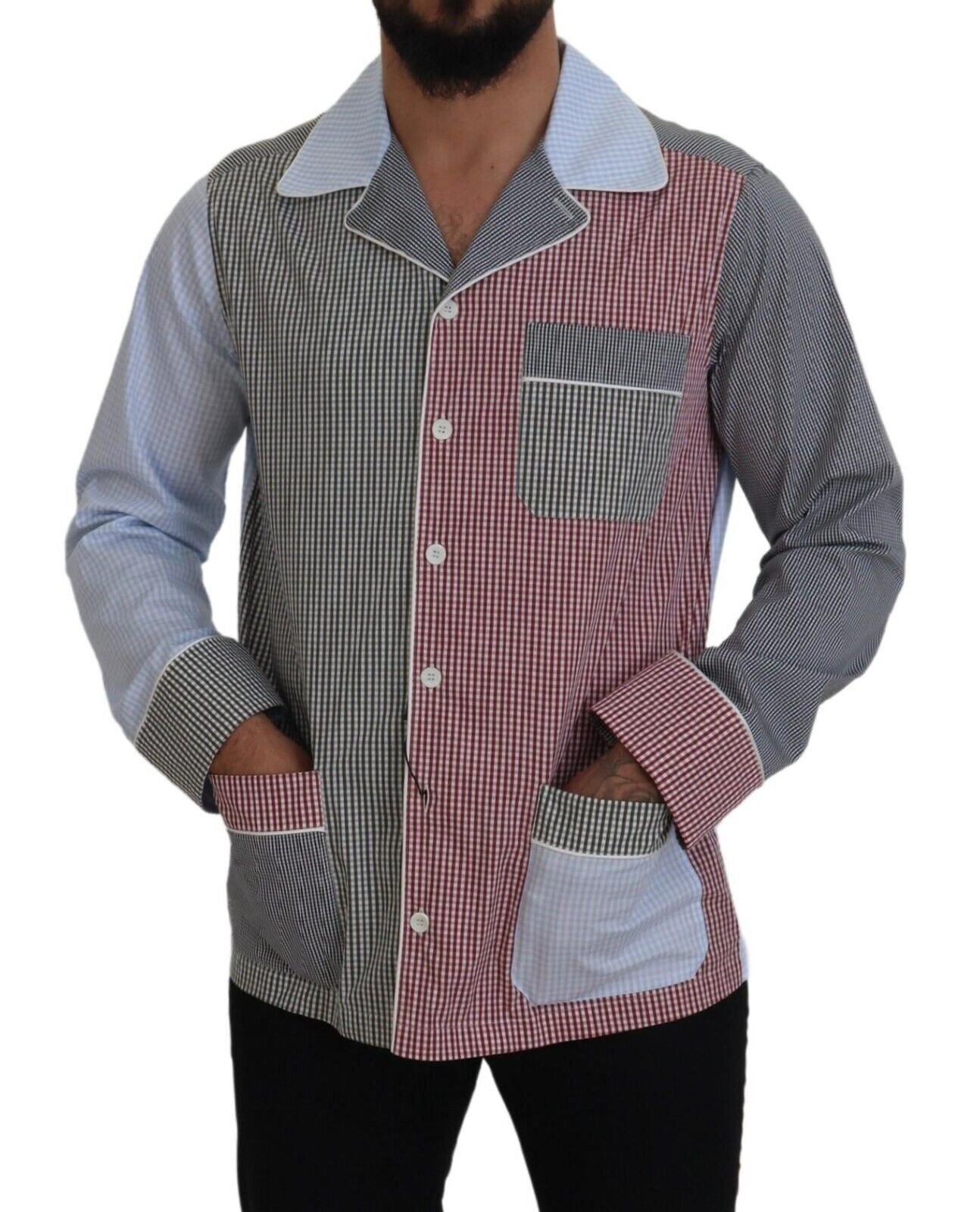Multicolor Patchwork Cotton Long Sleeves Shirt - ventzia