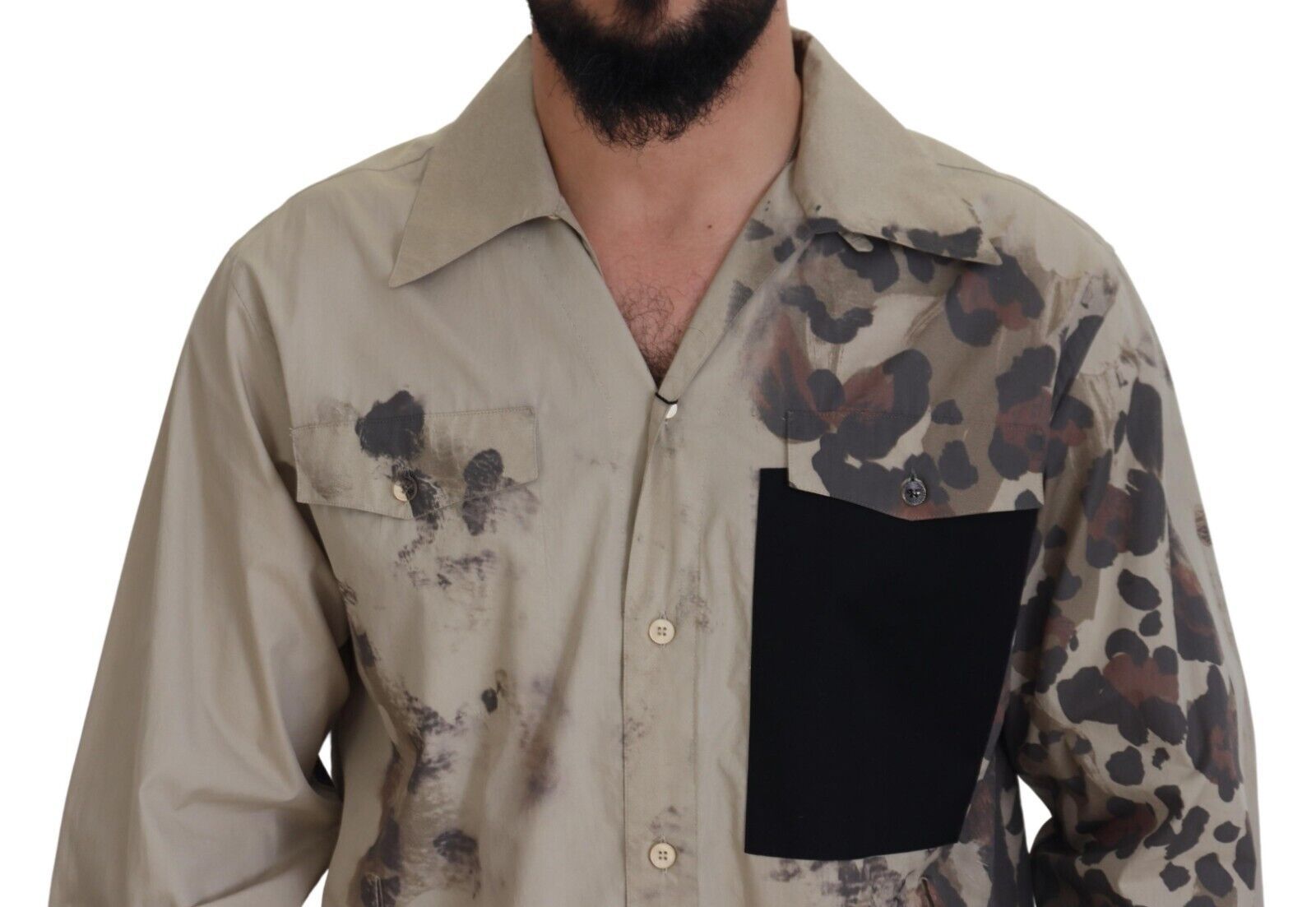 Beige Camouflage Cotton Long Sleeves Shirt - ventzia