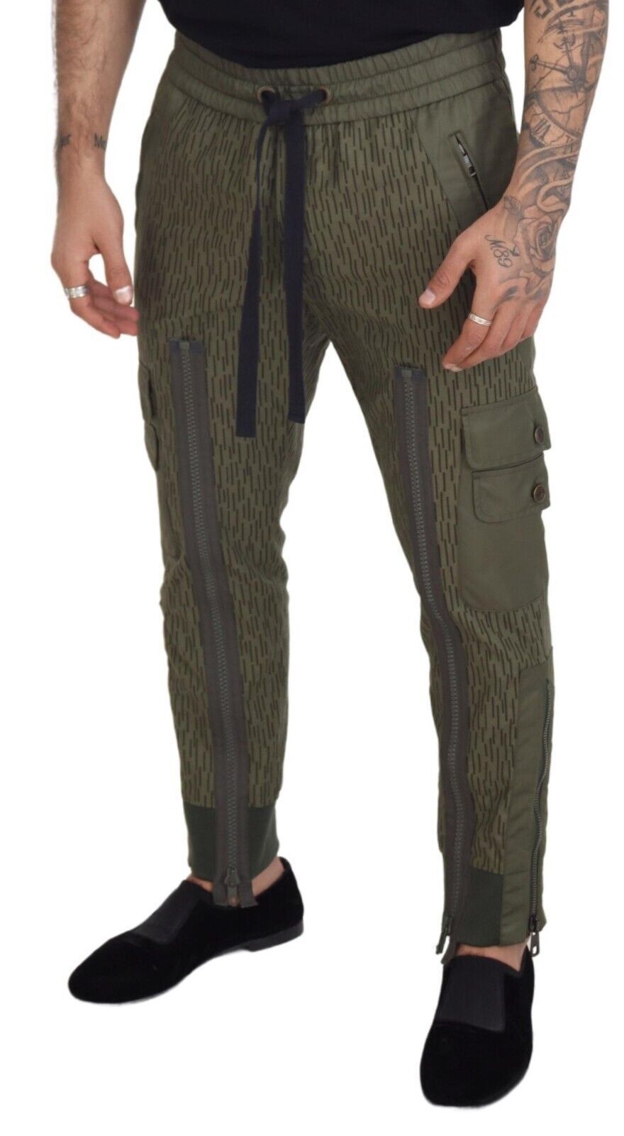 Green Striped Cargo Zipper Leg Men Trouser Pants - ventzia