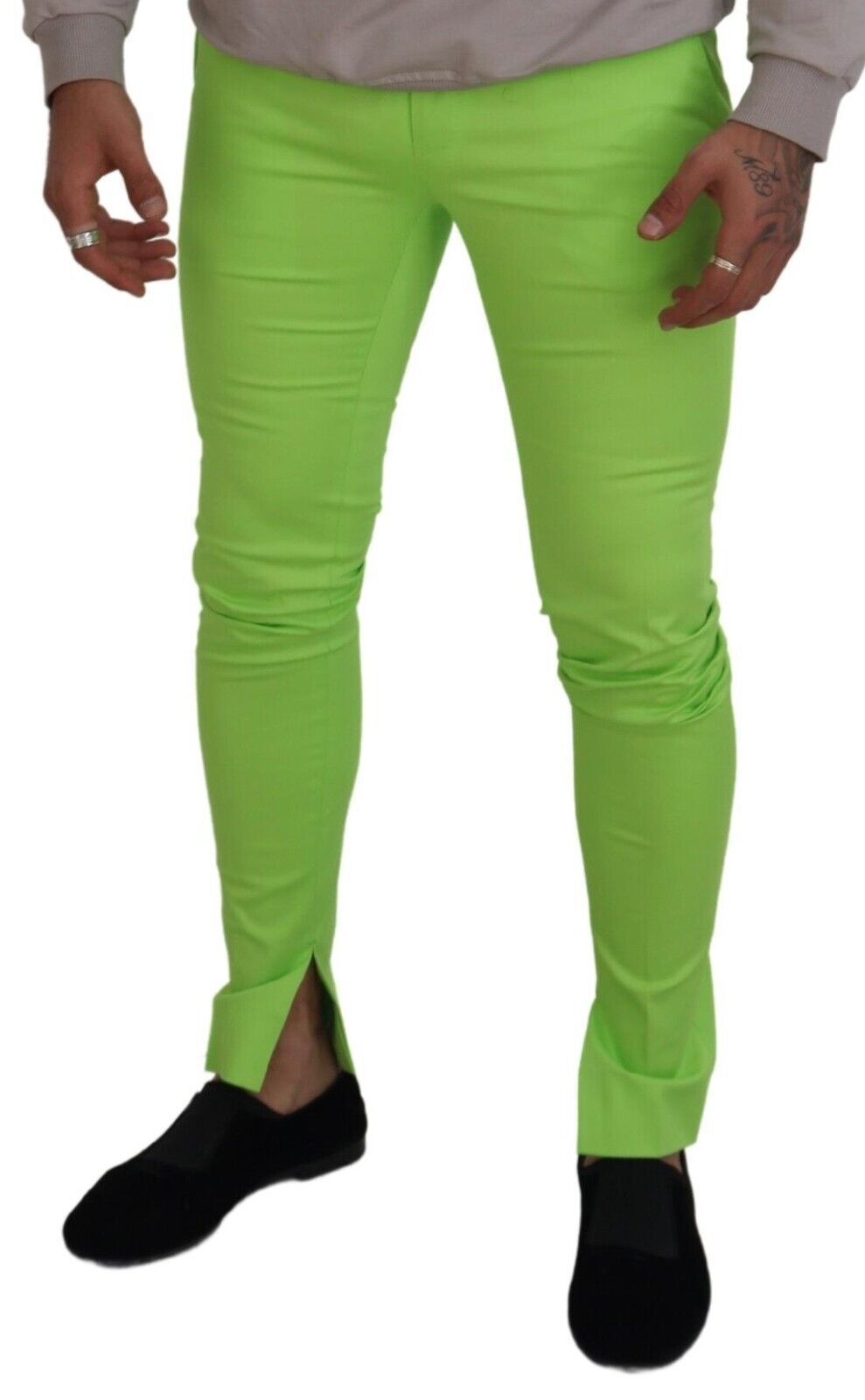 Light Green Cotton Skinny Men Trousers Pants - ventzia