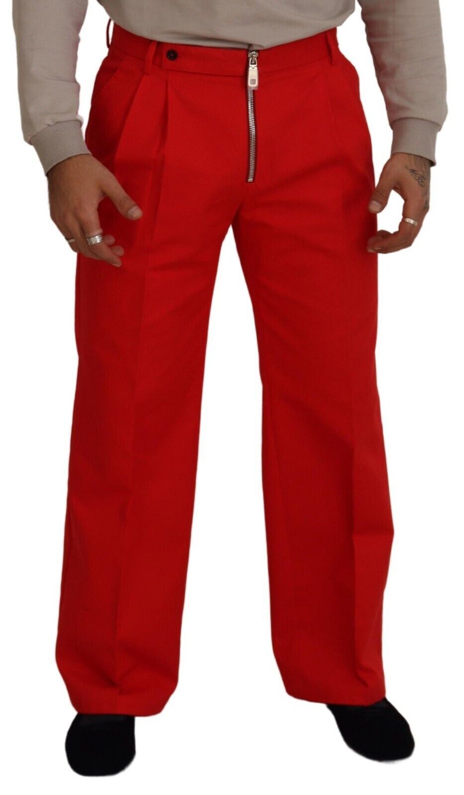 Red Straight Fit Men Trousers Cotton Pants - ventzia