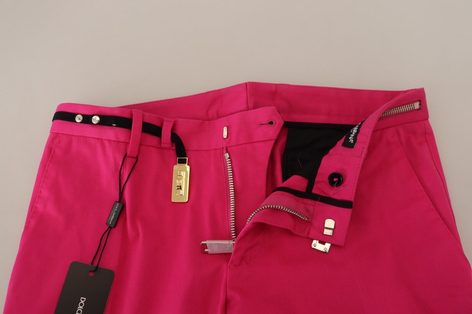 Pink Zipper Buckle Waist Trousers Pants - ventzia