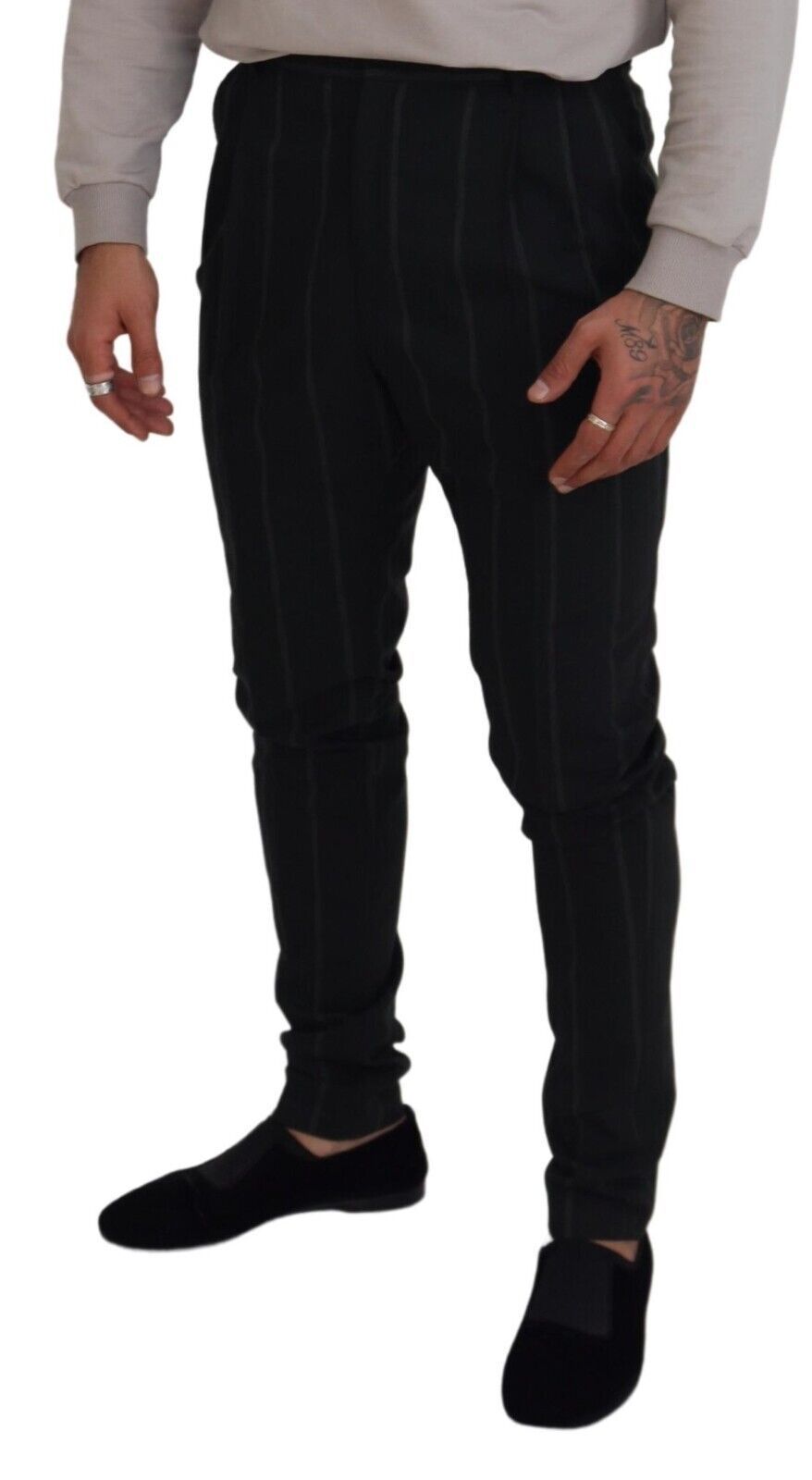 Black Striped Men Trousers Cotton Pants - ventzia