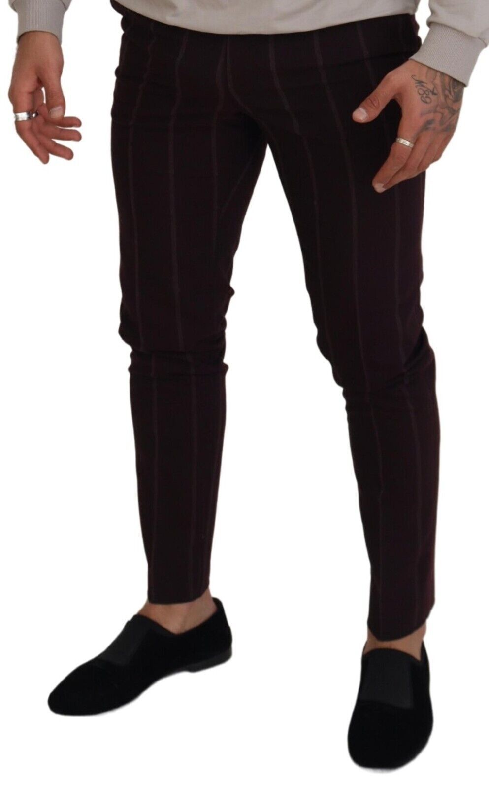 Brown Striped Men Trousers Cotton Pants - ventzia